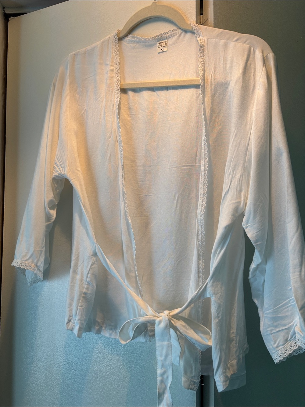 Women's White Lace-Trim Tie-Front cardigan